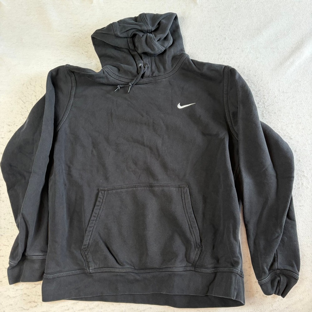 Nike Hoodie Mens XL Black Embroidered Swoosh Pullover Fleece
